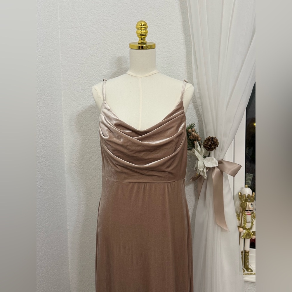 REVERLY Skye Velvet Champagne Cowl Neck Maxi Dress Bridesmaid Size 14 WORN ONCE - Picture 4 of 10